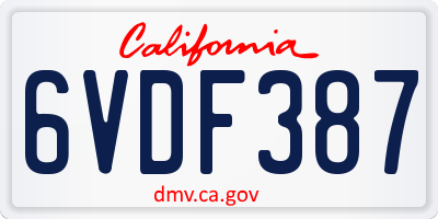 CA license plate 6VDF387