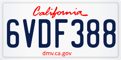 CA license plate 6VDF388