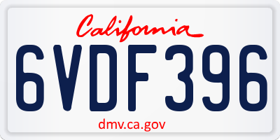 CA license plate 6VDF396