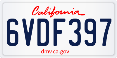 CA license plate 6VDF397