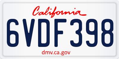 CA license plate 6VDF398