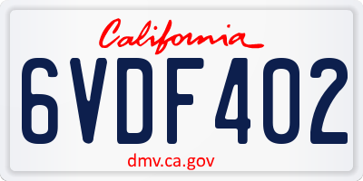 CA license plate 6VDF402