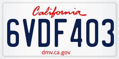 CA license plate 6VDF403