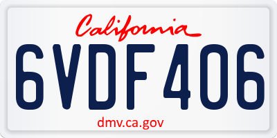 CA license plate 6VDF406