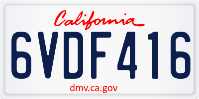 CA license plate 6VDF416