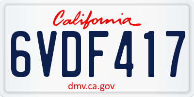 CA license plate 6VDF417