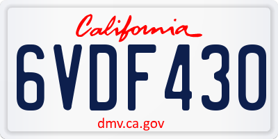 CA license plate 6VDF430