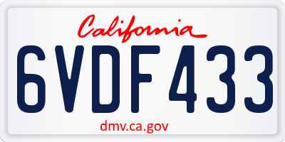 CA license plate 6VDF433