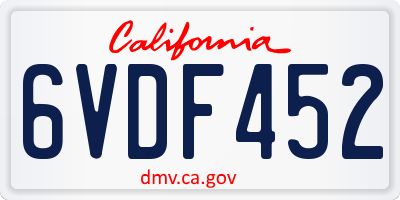CA license plate 6VDF452
