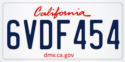 CA license plate 6VDF454
