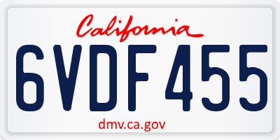 CA license plate 6VDF455
