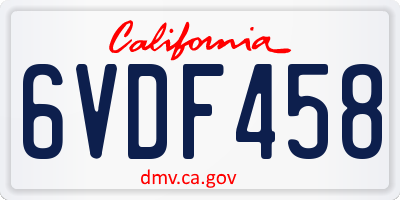 CA license plate 6VDF458