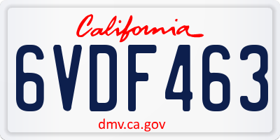 CA license plate 6VDF463