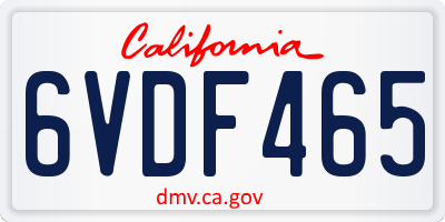 CA license plate 6VDF465