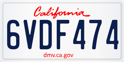 CA license plate 6VDF474