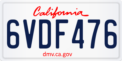 CA license plate 6VDF476
