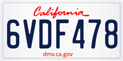 CA license plate 6VDF478