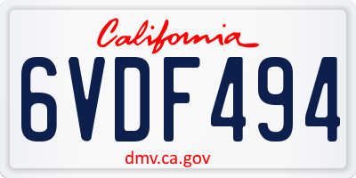 CA license plate 6VDF494
