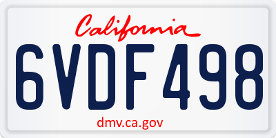 CA license plate 6VDF498