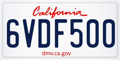 CA license plate 6VDF500