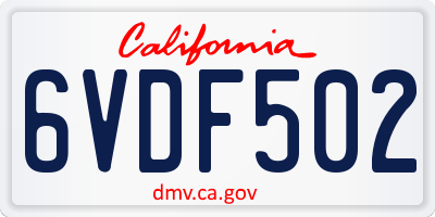 CA license plate 6VDF502