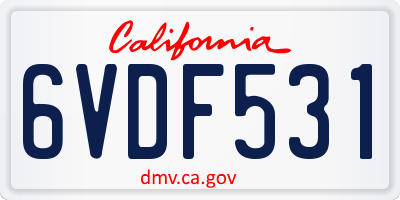 CA license plate 6VDF531