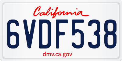 CA license plate 6VDF538