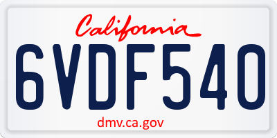 CA license plate 6VDF540