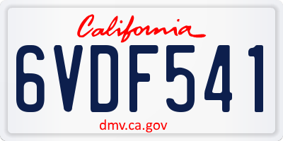 CA license plate 6VDF541