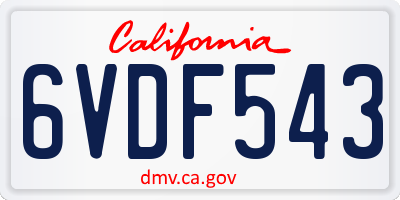 CA license plate 6VDF543