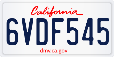 CA license plate 6VDF545