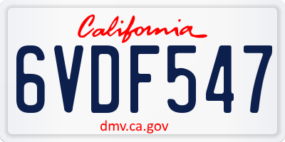 CA license plate 6VDF547
