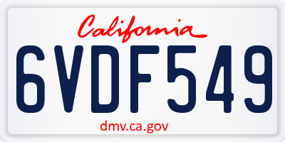 CA license plate 6VDF549