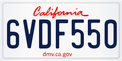 CA license plate 6VDF550