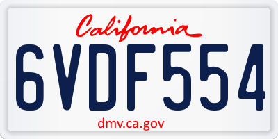 CA license plate 6VDF554