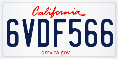 CA license plate 6VDF566