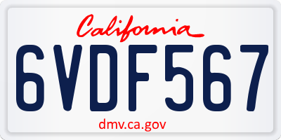 CA license plate 6VDF567