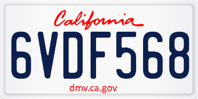CA license plate 6VDF568