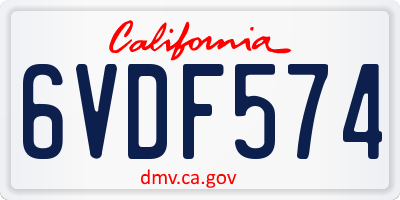 CA license plate 6VDF574