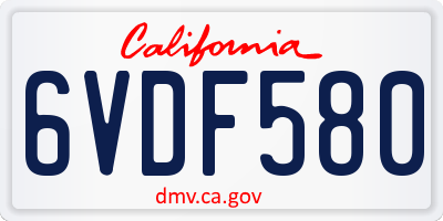 CA license plate 6VDF580
