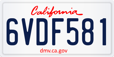 CA license plate 6VDF581