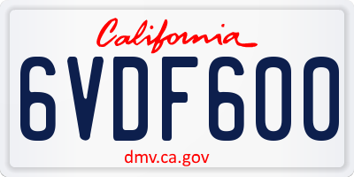 CA license plate 6VDF600