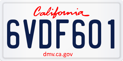 CA license plate 6VDF601