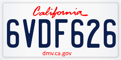 CA license plate 6VDF626