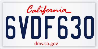 CA license plate 6VDF630