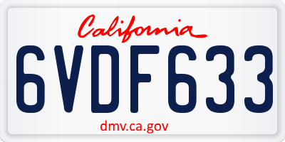 CA license plate 6VDF633