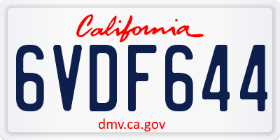 CA license plate 6VDF644