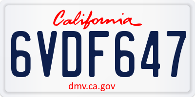 CA license plate 6VDF647