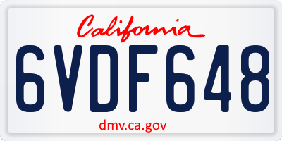 CA license plate 6VDF648