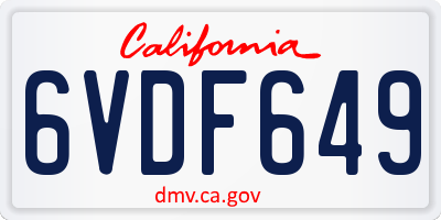 CA license plate 6VDF649